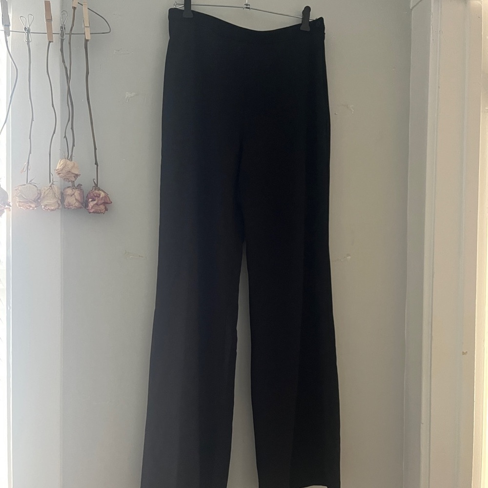 American Apparel Black Trousers High-Rise Wide-Leg - Crepe Charlie Pant